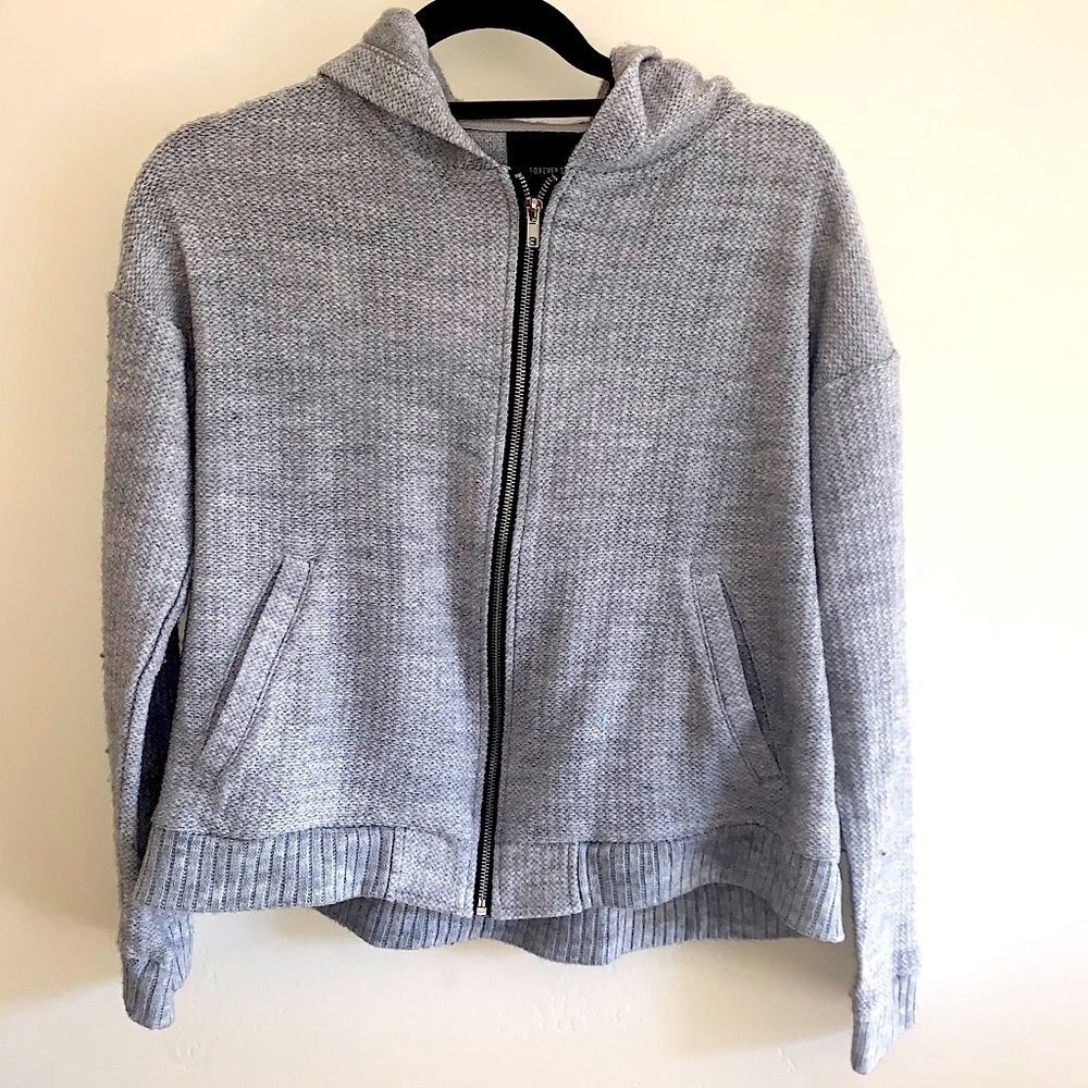 Forever 21 Textured Zip Up Hoodie with Pockets